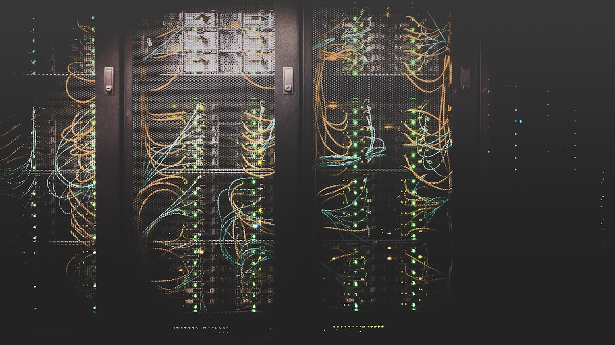 Server rack with blue LED lighting